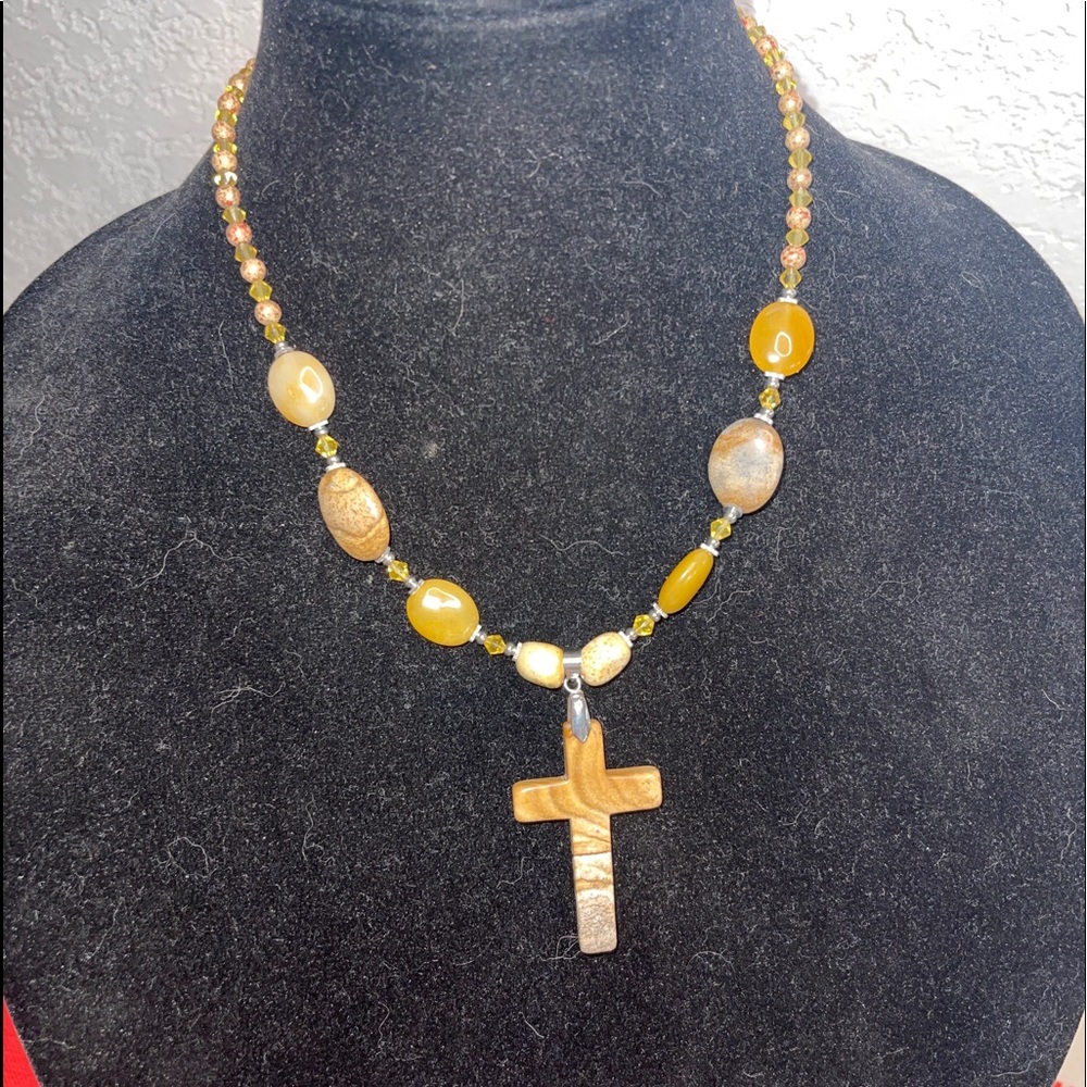 New Winnity Genuine Stone, Bead Cross 18” Neclace, Earring Set southwest ￼Design